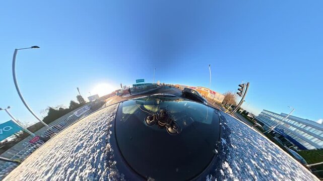 Luton City Streets Tour on Car During Cold Sunny Afternoon, Evening and During Sunset on 5th January, 2026. Low and Ultra Wide Angle Panoramic Car Mounted 360 Camera Footage