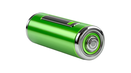 Fully charged green battery isolated on grey