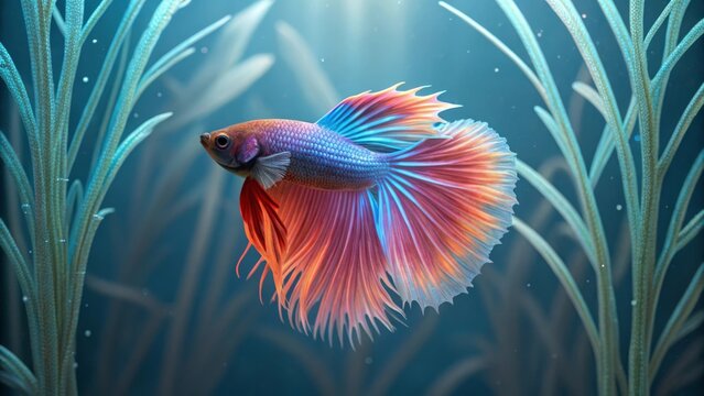 Regal Siamese Fighting Fish With Vibrant Flowing Fins, Gigapixel Standard v2