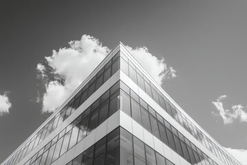 Sunlit building corner with bold triangular shadow, abstract modern architectural geometry