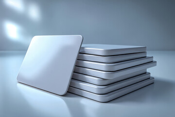 Stacked blank matte white loyalty cards with rounded corners on bright surface