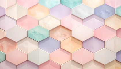 Obraz premium Pastel-colored hexagonal tiles arranged in a honeycomb pattern with geometric symmetry and soft visual texture.