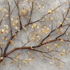 Delicate Golden Floral Branches Against Textured Concrete Background