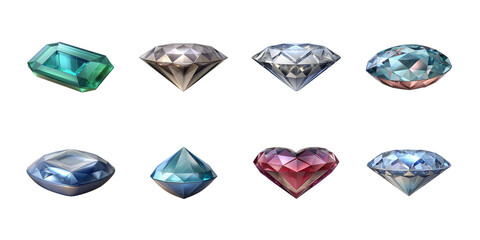 Fototapeta premium Collection of eight beautifully cut and polished gemstones featuring various shapes and vibrant colors on transparent background