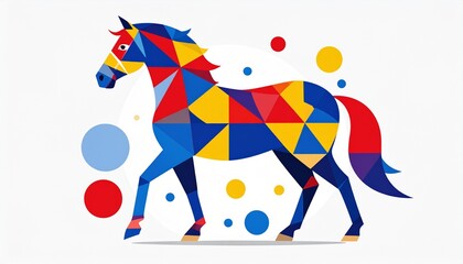 Vibrant geometric horse illustration in dynamic colorful abstract design