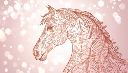 Majestic unicorn horse with intricate designs on pink background