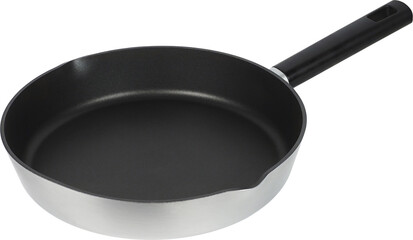 Black frying pan isolated on white background