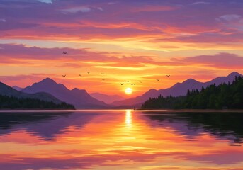 Fototapeta premium Serene Sunset Symphony
