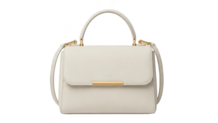 Crisp white structured top‑handle handbag with detachable shoulder strap and gold bar detail, elegant work to weekend carryall for modern women

