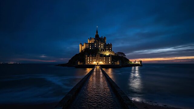 Penzance (St Michael's Mount) Sunset Day to Night Time-Lapse 4K Video