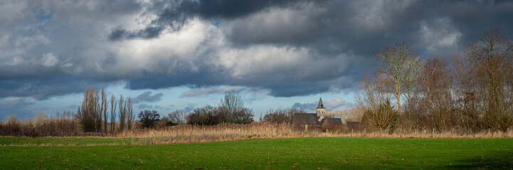 landscape Daknam Lokeren with church 12th century