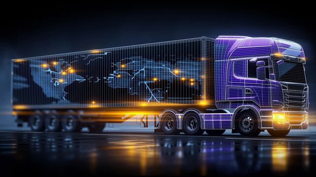 Cargo truck features navigational map heavy duty truck with detailed map on vehicle