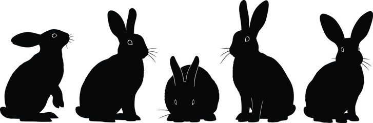Fototapeta premium Silhouette of five rabbits in various poses