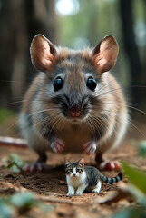 Giant Mouse Chasing a Tiny Cat.
Reversed Predator Roles Concept.
Surreal Scale Contrast Scene.