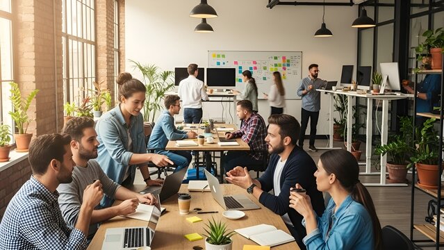 Team of people collaborating in a modern office space