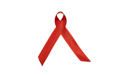 Supporting Social Causes: Red Awareness Ribbon Symbol on Transparent Background for Community Support and Awareness Initiatives with Fabric Ribbons.