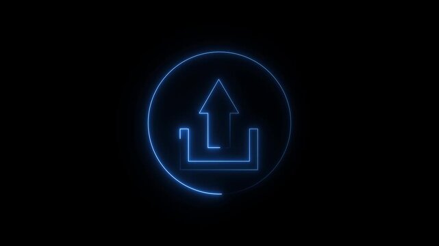 Glowing neon violet color logout sign icon animation right arrow sign symbol on black background. 4k animation video.