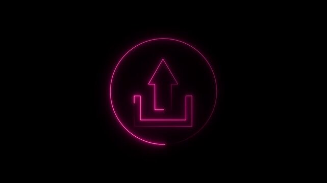 Glowing neon violet color logout sign icon animation right arrow sign symbol on black background. 4k animation video.