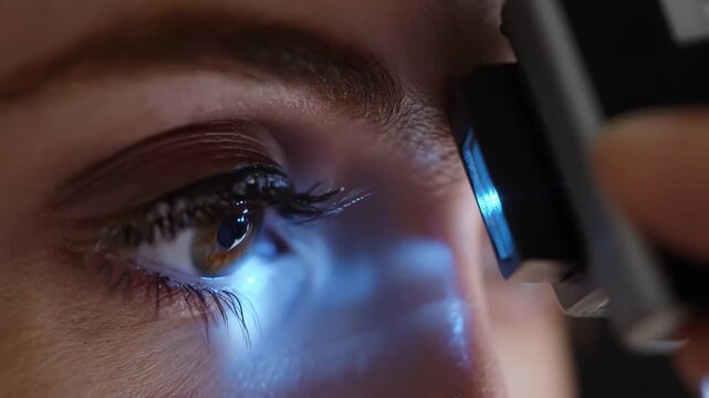 Medium shot of a person positioning their eye for an iris scan device at a highsecurity checkpoint emphasizing precision and safety.