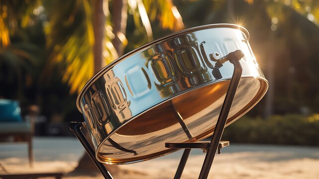 Tropical steel drum outdoor performance sunlight reflection design photo