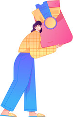 Fototapeta premium Vector flat gradient illustration of a character holding a red envelope and celebrating Chinese New Year. 