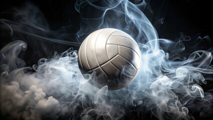 Fototapeta premium A sphere of intense competition amidst swirling smoke, symbolizing the energy and excitement of a thrilling volleyball match