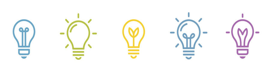 Set of idea sign icon. Bulb icon collection vector lightbulb creativity concept outline modern design isolated on transparent background