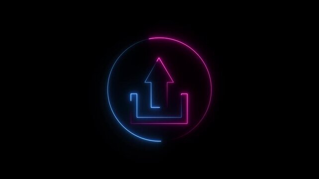 Glowing neon violet color logout sign icon animation right arrow sign symbol on black background. 4k animation video.