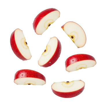 Floating apple slices isolated on transparent background