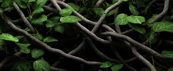 Tangled vines twist and flourish showcasing resilience through their unyielding growth.