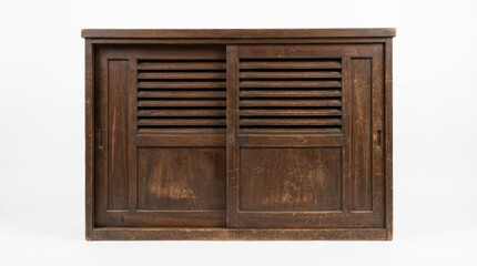 昭和レトロな木製の引き戸付き小箪笥の3Dレンダリング白背景 generative ai