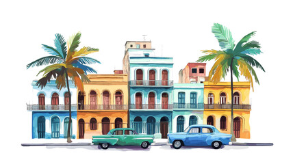 Havana. Havana hand drawn watercolor illustration