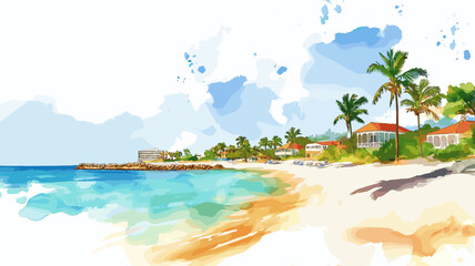 Obraz premium Saint Martin Beach. Saint Martin Beach hand drawn watercolor illustration