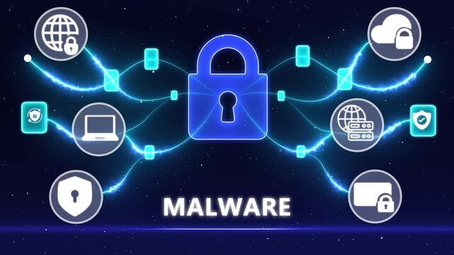 Malware Attack Concept with Cyber Security, Virus Infection and Network Data Protection Technology