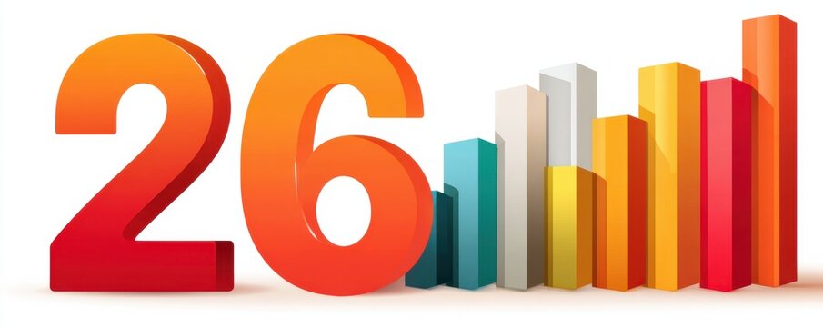 Bold orange 26 and colorful bar chart representing growth, data, and business analytics - Powered by Adobe