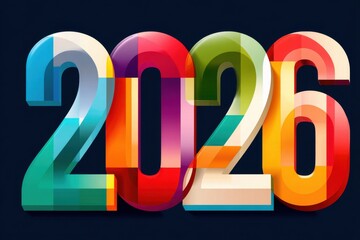 Vibrant 2026 numbers formed from colorful geometric shapes against a dark background