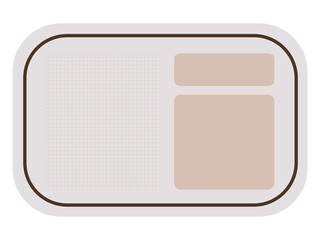 Horizontal memo with rounded corners: beige base featuring a beige grid section on the left and two stacked taupe rectangular fields on the right