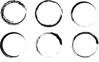 Black ink brush stroke Zen Enso circles set for minimalist Japanese calligraphy art and spiritual design