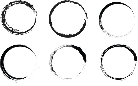 Black ink brush stroke Zen Enso circles set for minimalist Japanese calligraphy art and spiritual design