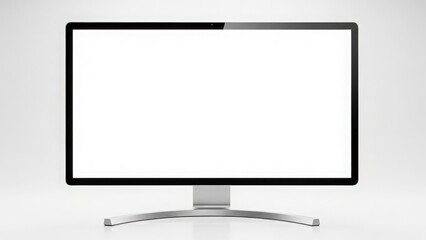 A sleek 3d digital illustration of a blank black flat screen lcd tv monitor with a wide display, representing a modern electronic computer television for desktop technology