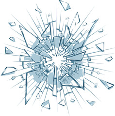 Abstract shattered glass burst illustration with radial sharp fragments for impact effects, breakage concepts, and dynamic graphic design projects