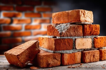 Red brick construction with transparent background for design usage.