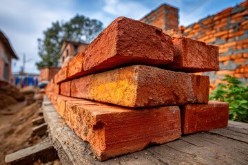 Stack of Bricks on Wood with a transparent background for design use.
