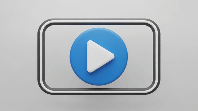 3D Rendered Play Button Icon on a Screen with Rounded Edges.