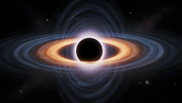 Black hole with accretion disk gravitational lensing effect scientific visualization style