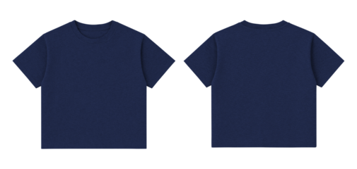Blank Heather Midnight Blue Crew Neck T-Shirt Front and Back Views Mockup Isolated on Transparent Background