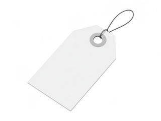 A simple white tag with a black string looped through a hole