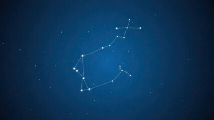 Scorpio constellation depicted with glowing stars against a deep blue night sky