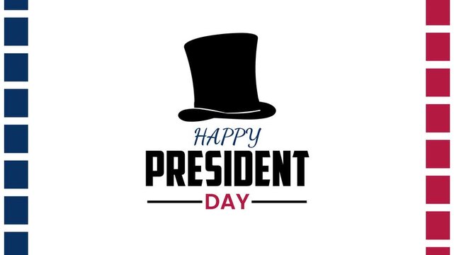 Happy Presidents Day Animation with Moving Blue and Red Geometric Borders and Lincoln Hat