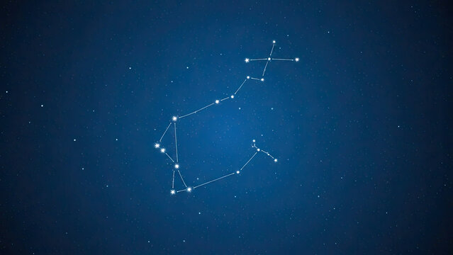 Scorpio constellation depicted with glowing stars against a deep blue night sky